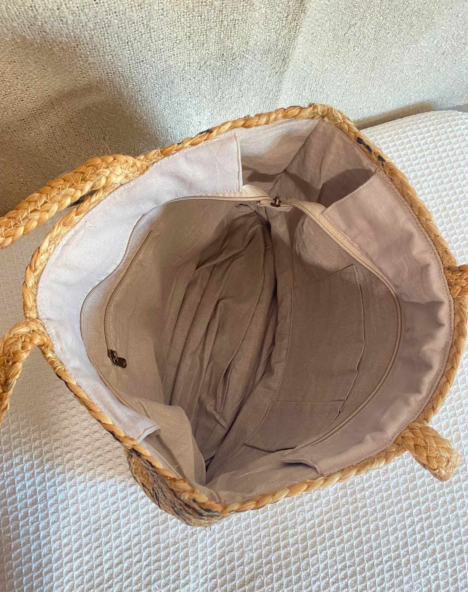 Grote jute tote tas met zwarte bloemen – photo 10
